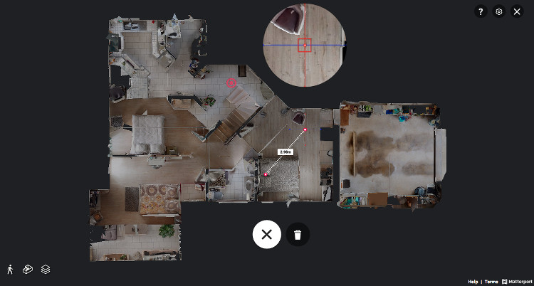 capture d'écran de l'outil de mesure sur Matterport