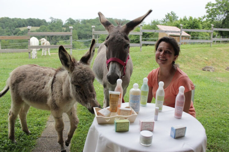 Les ânes, les produits à base de lait d'ânesse et Angèle de la ferme aux ânes Turs'âne dans les Landes. 